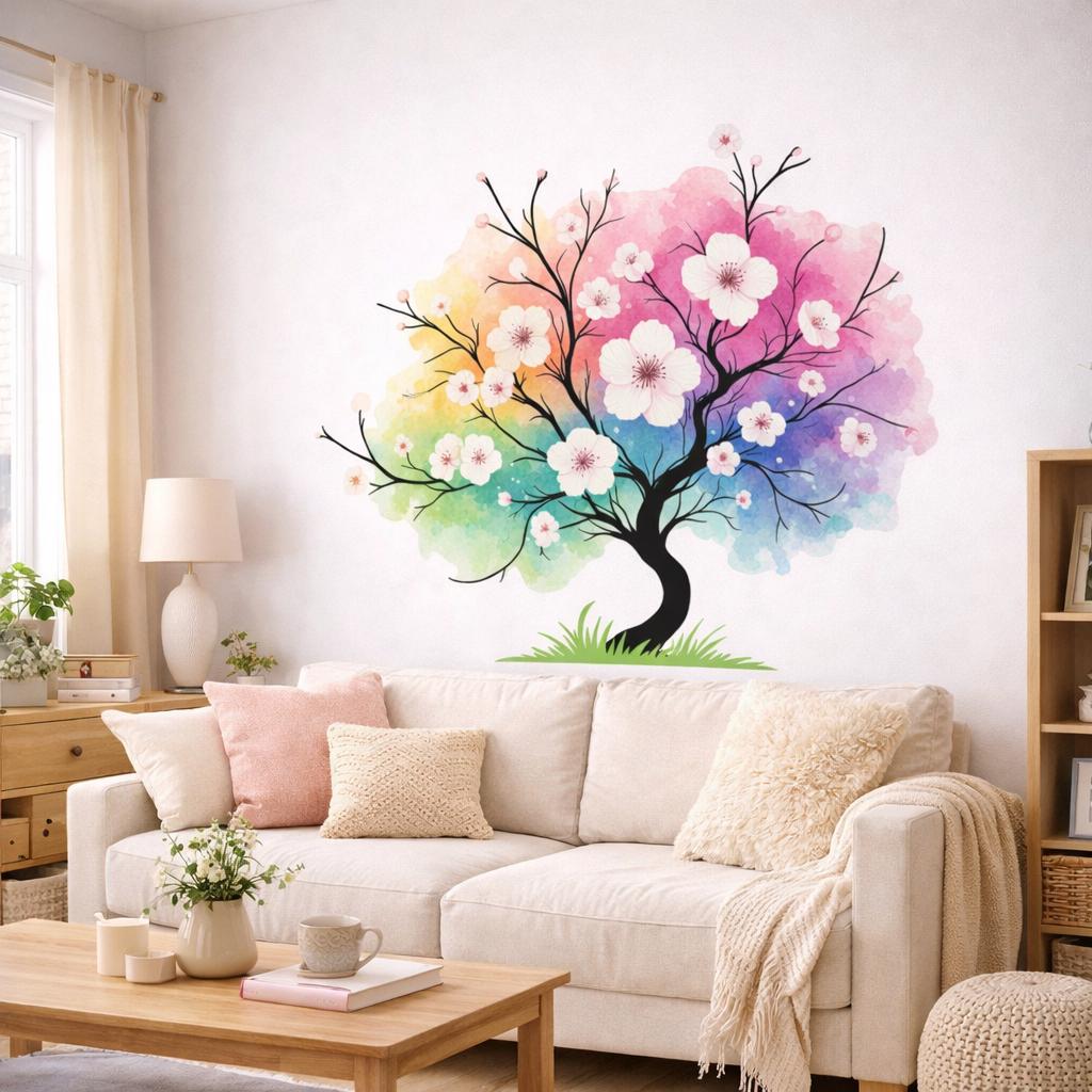 Additional product view of Watercolor Rainbow Tree Decal.