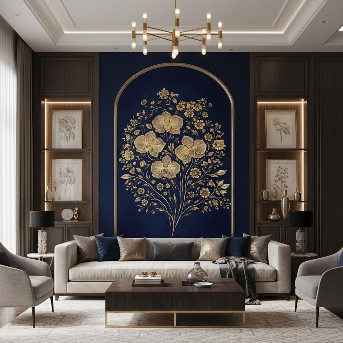 Product detail view of Gold Orchid Wall Decal.