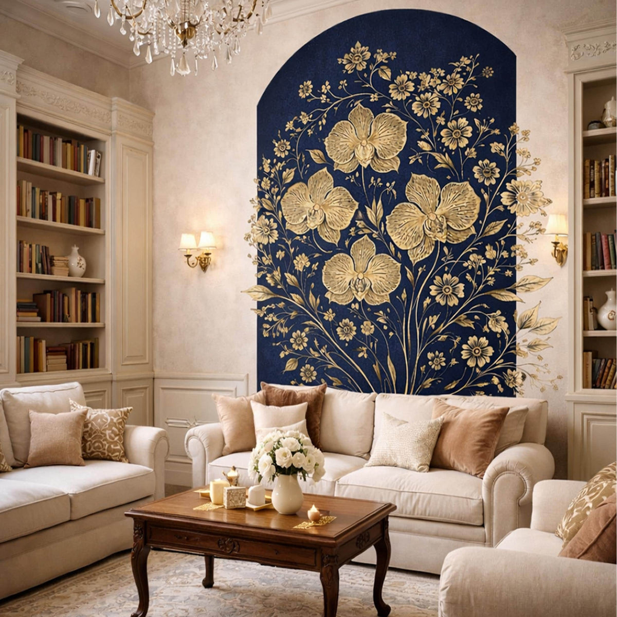 Alternate product view of Gold Orchid Wall Decal.