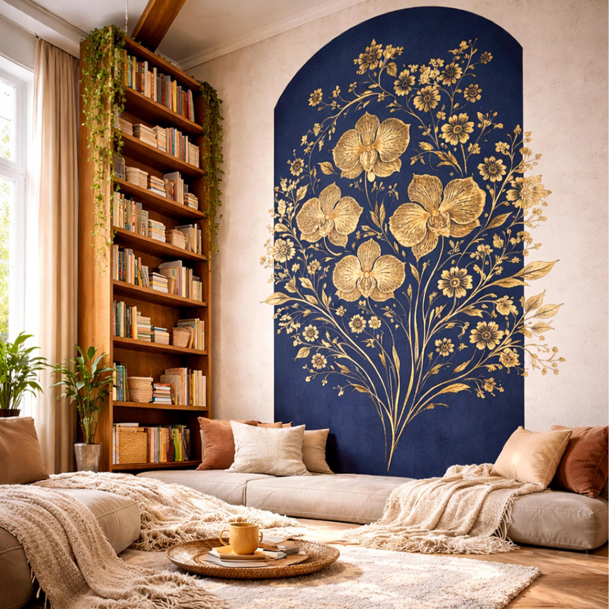 Product presentation view of Gold Orchid Wall Decal.