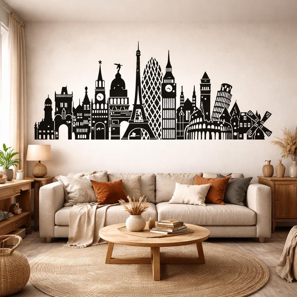 Product view of Europe Skyline Decal.