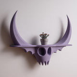 3D printed horned fantasy figure wall shelf shown on a neutral background.