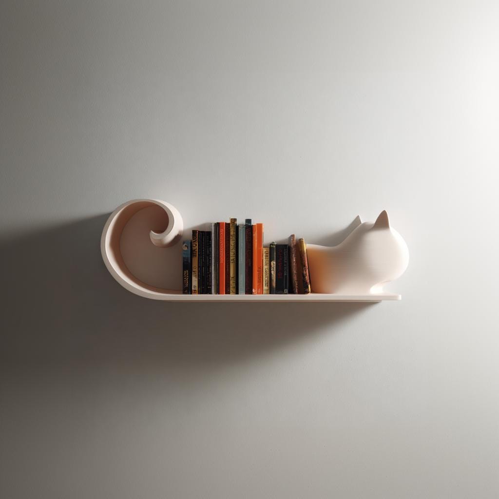 Product gallery view of 3D Printed Cat-Shaped Wall Shelf.