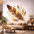 A detailed illustration of a single large feather on a white background.
