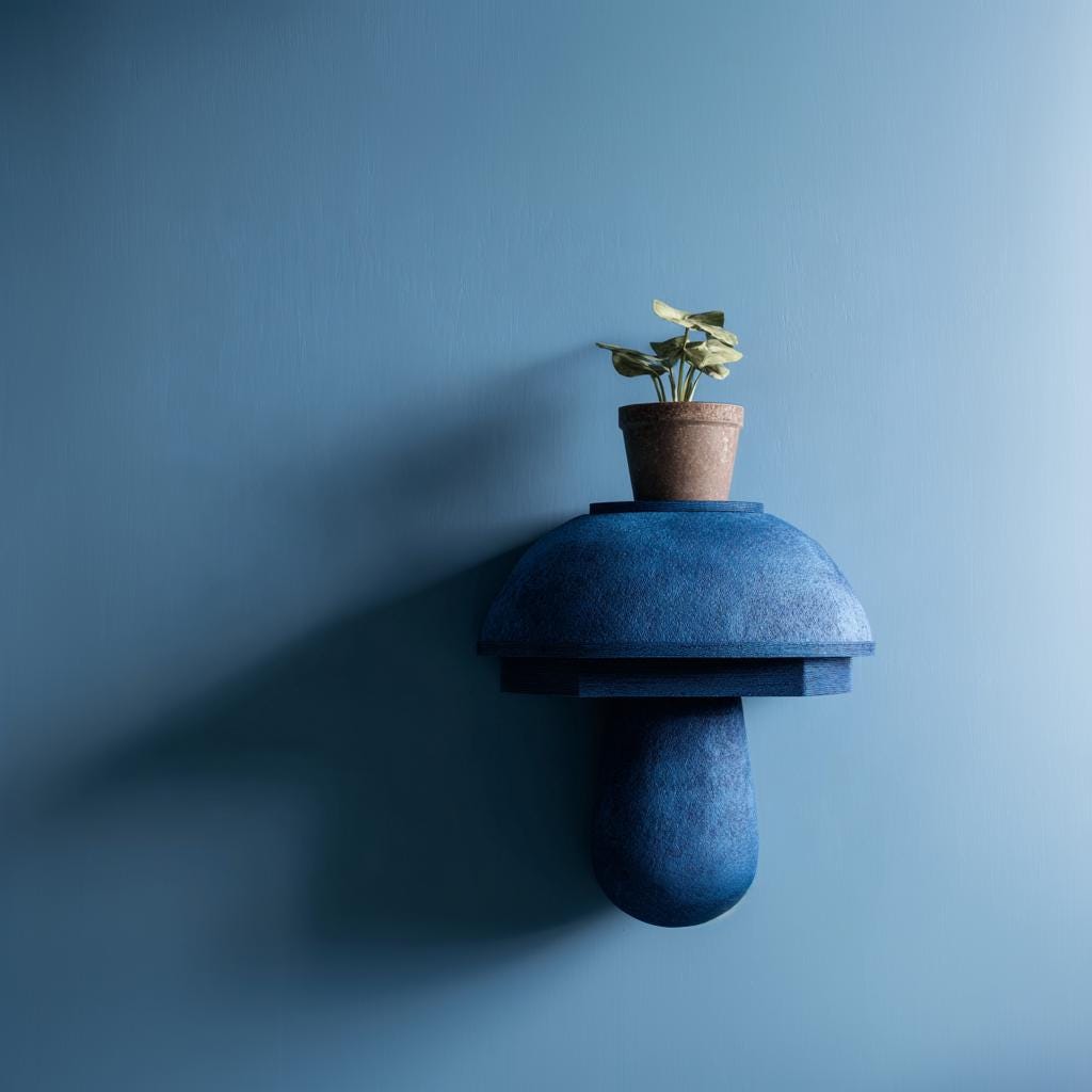 Product gallery view of 3D Printed Modern Mushroom Wall Shelf.