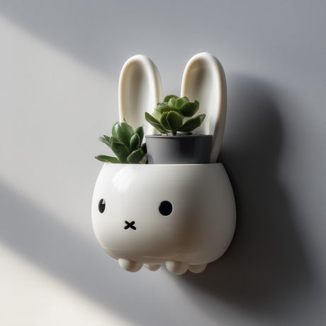 3D printed bunny wall planter shelf with integrated plant cavity and long ears