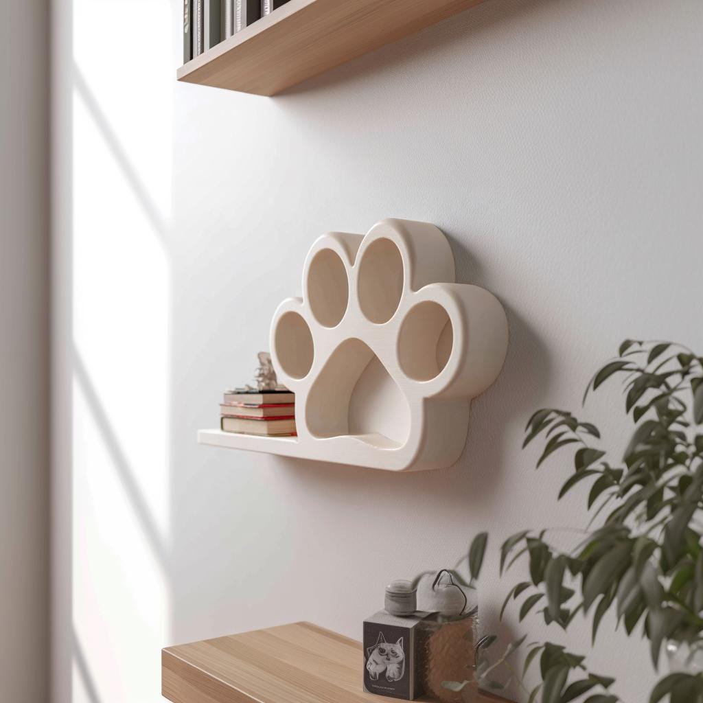 Alternate product view of 3D Printed Paw Print Wall Shelf.