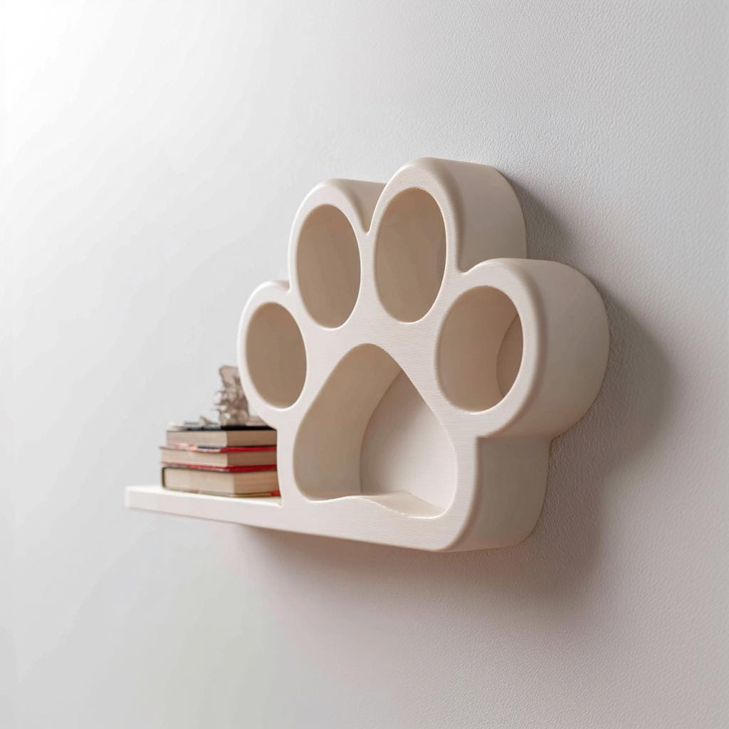Product gallery view of 3D Printed Paw Print Wall Shelf.