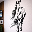 A minimalist black-and-white line art illustration of a full-body horse on a white background.