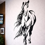 A minimalist black-and-white line art illustration of a full-body horse on a white background.