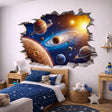 Galaxy space portal wall decal with planets, stars and a cracked-wall breakthrough