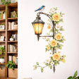 A vertical watercolor illustration of an antique dark metal street lamp on a white background.