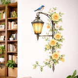 A vertical watercolor illustration of an antique dark metal street lamp on a white background.