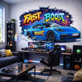 Additional product detail of 3D Blue Race Car Wall Decal.
