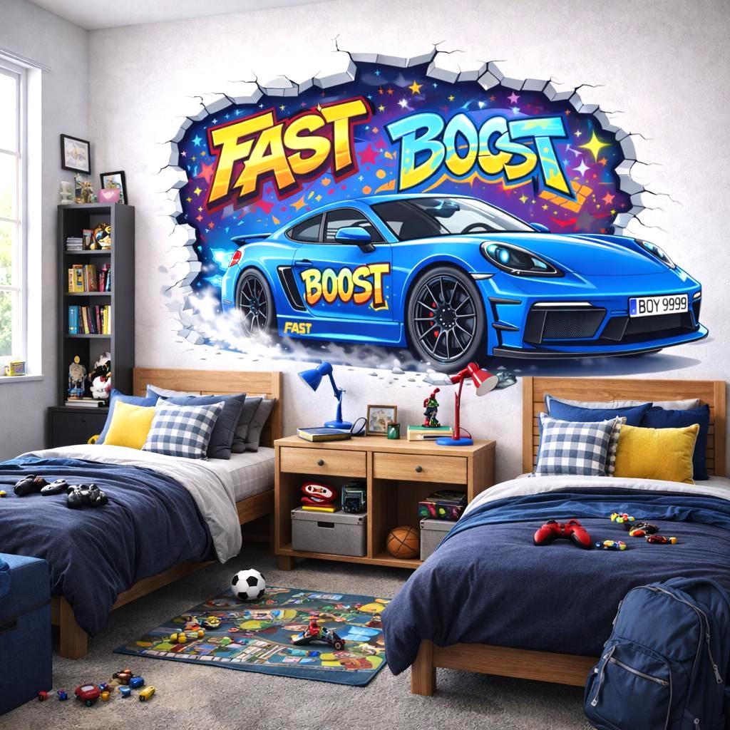 Additional product view of 3D Blue Race Car Wall Decal.