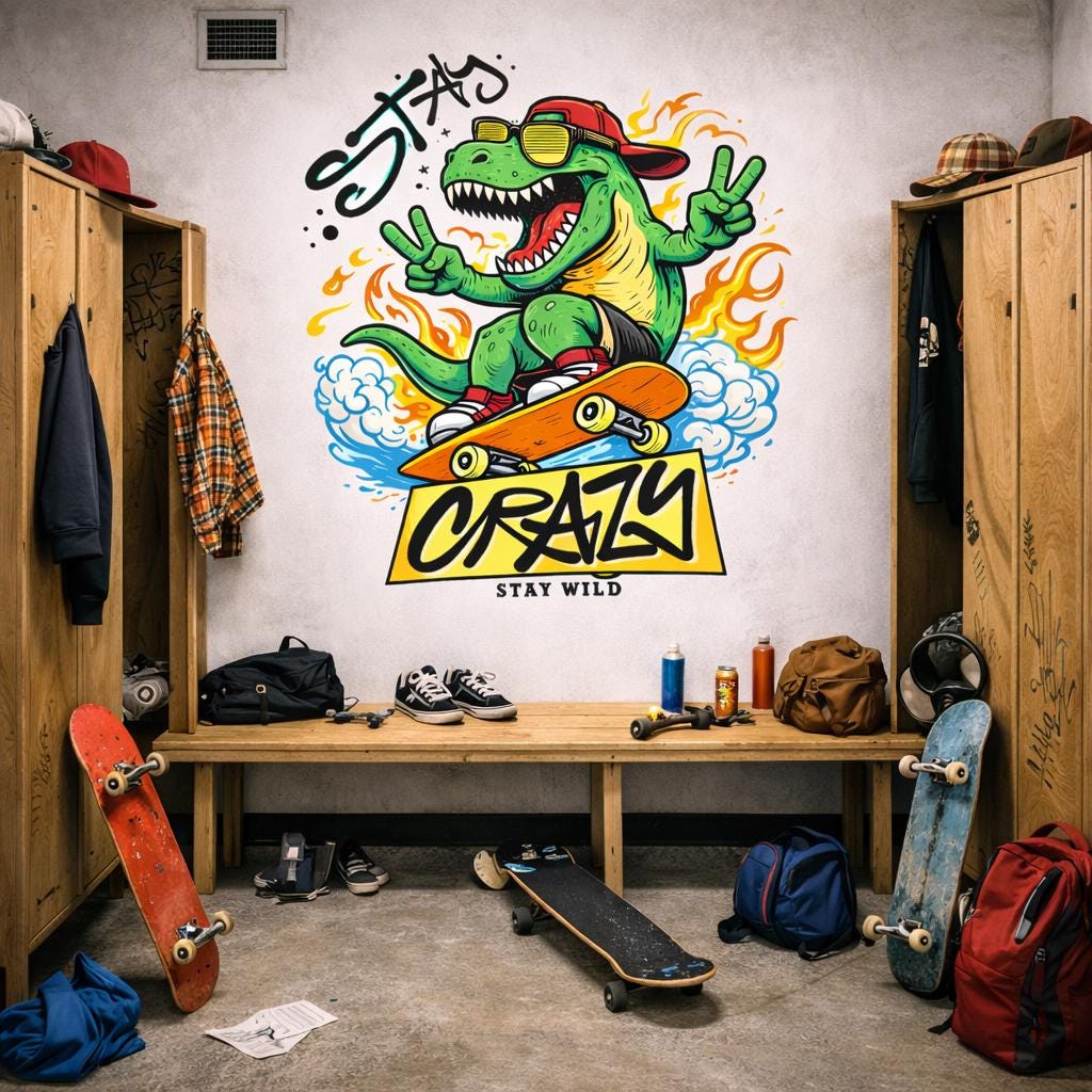 Alternate product presentation of Skateboarding T-Rex Decal.