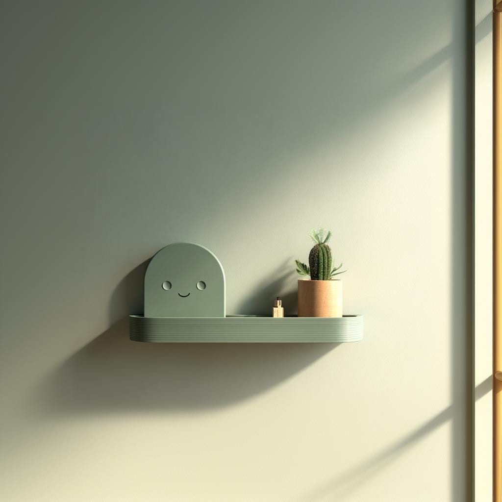 Product gallery view of 3D Printed Smiling Character Wall Shelf.
