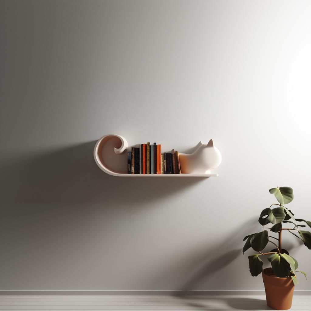 Alternate product view of 3D Printed Cat-Shaped Wall Shelf.