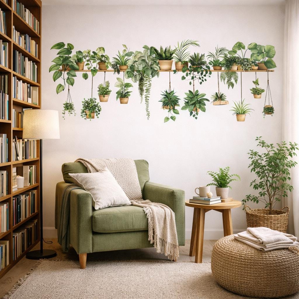 Alternate product presentation of Indoor Plant Shelf Wall Decal.