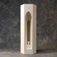 3D printed gothic cat tower memorial urn with layered arch and recessed cat detail