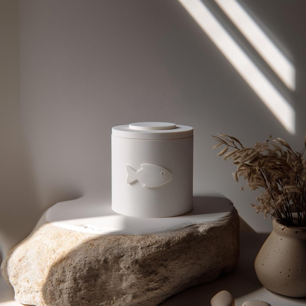 Alternate product view of 3D Printed Fish Emblem Memorial Urn.