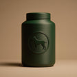 3D printed cylindrical dog memorial urn with raised dog emblem and fitted lid