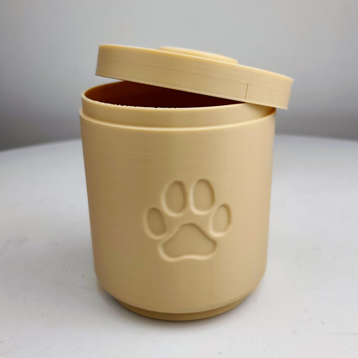 Product display view of Cylindrical Pet Memorial Urn.