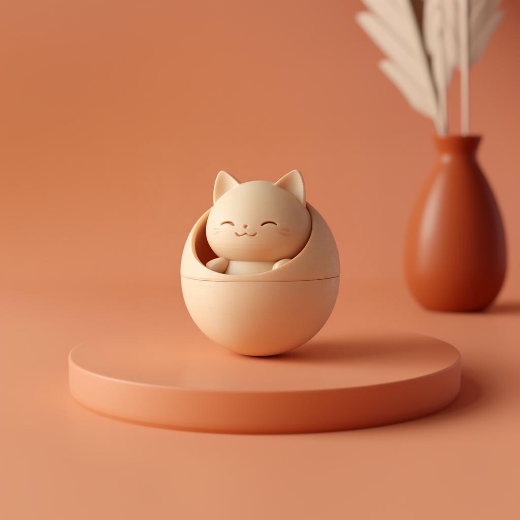 Alternate product view of 3D Printed Kawaii Cat Orb Memorial Urn.