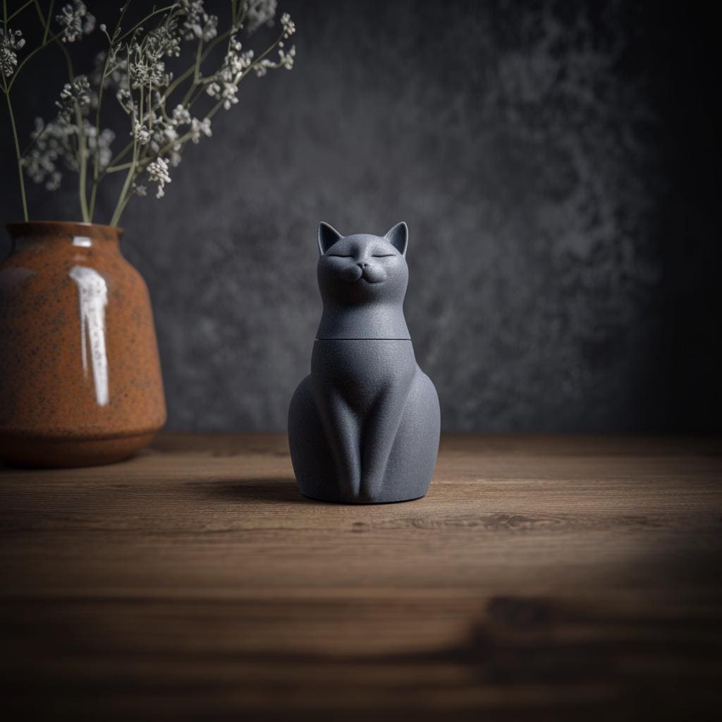 Alternate product view of 3D Printed Serene Cat Memorial Urn.