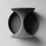 3D printed dual-circle wall shelf with two recessed trays and hourglass center