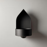3D printed arched wall mounted shelf with a pointed backplate and a small integrated bowl tray.