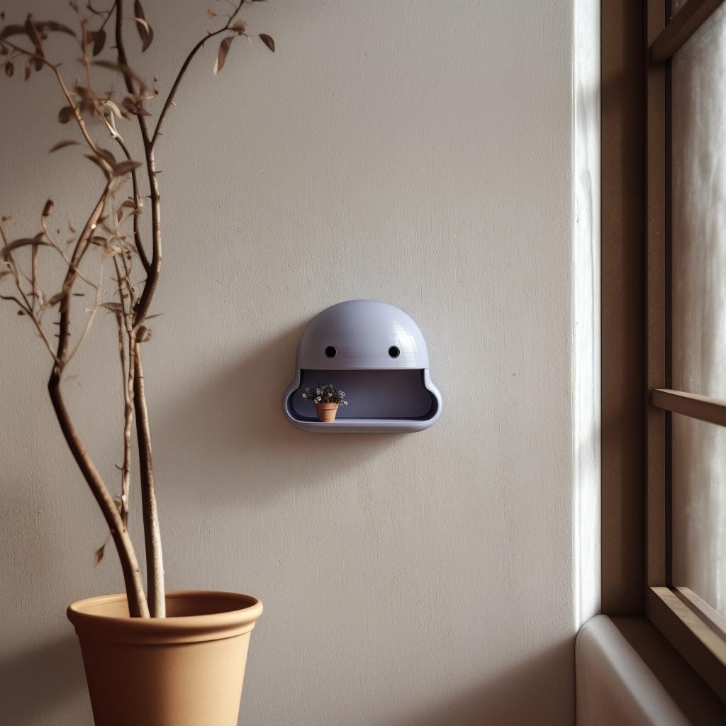 Alternate product view of 3D Printed Kawaii Face Wall Shelf.