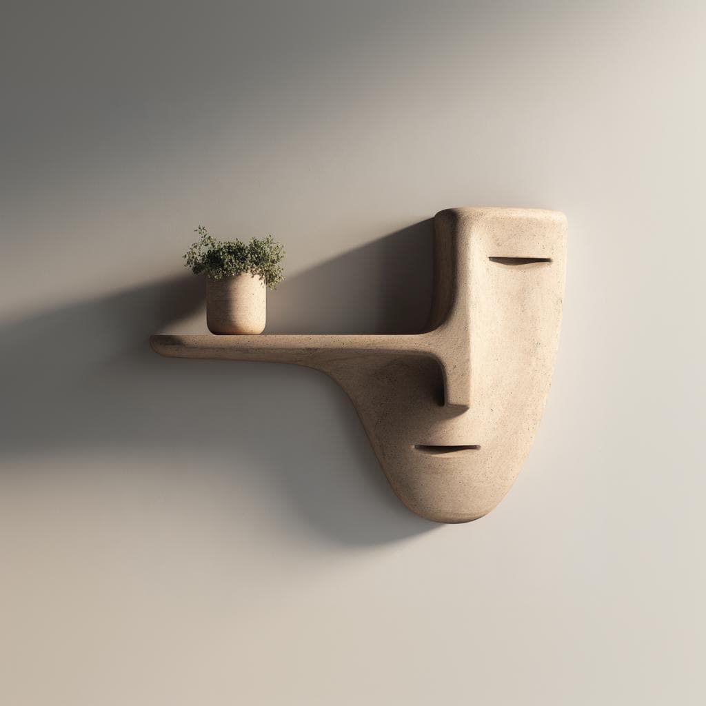 Product gallery view of 3D Printed Surreal Long-Nose Face Wall Shelf.