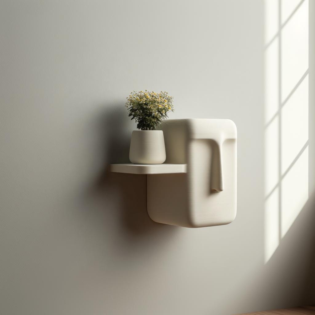Product gallery view of 3D Printed Abstract Character Face Wall Shelf.