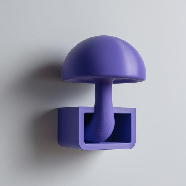 3D printed mushroom cubby wall shelf with open toadstool-shaped display niche