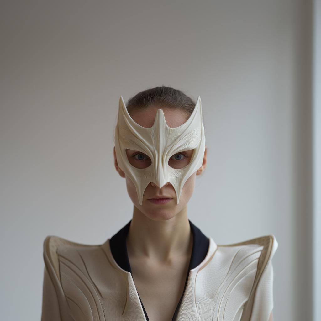 Additional product view of 3D Printed Horned Futuristic Face Mask.