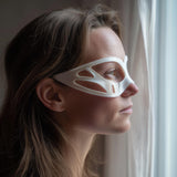 3D printed minimal contour eye mask with flowing side panels and open cutouts