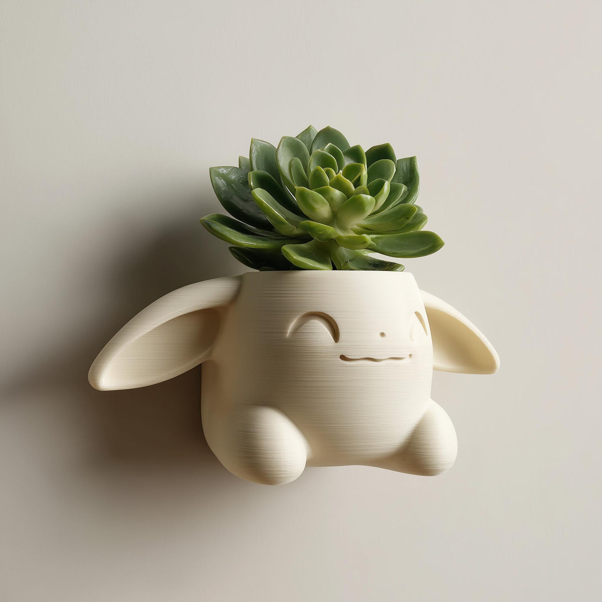 3D printed fantasy bunny wall planter with wide ears, paws and integrated cavity