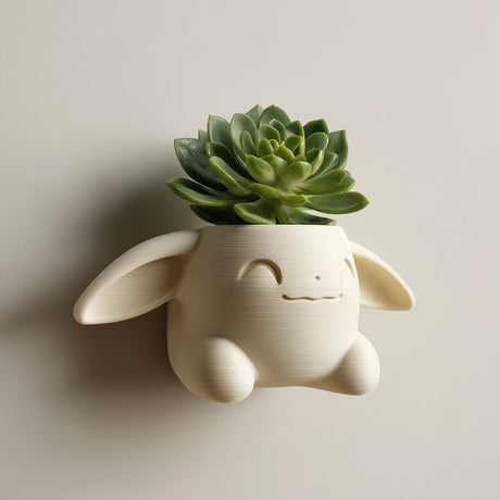3D printed fantasy bunny wall planter with wide ears, paws and integrated cavity