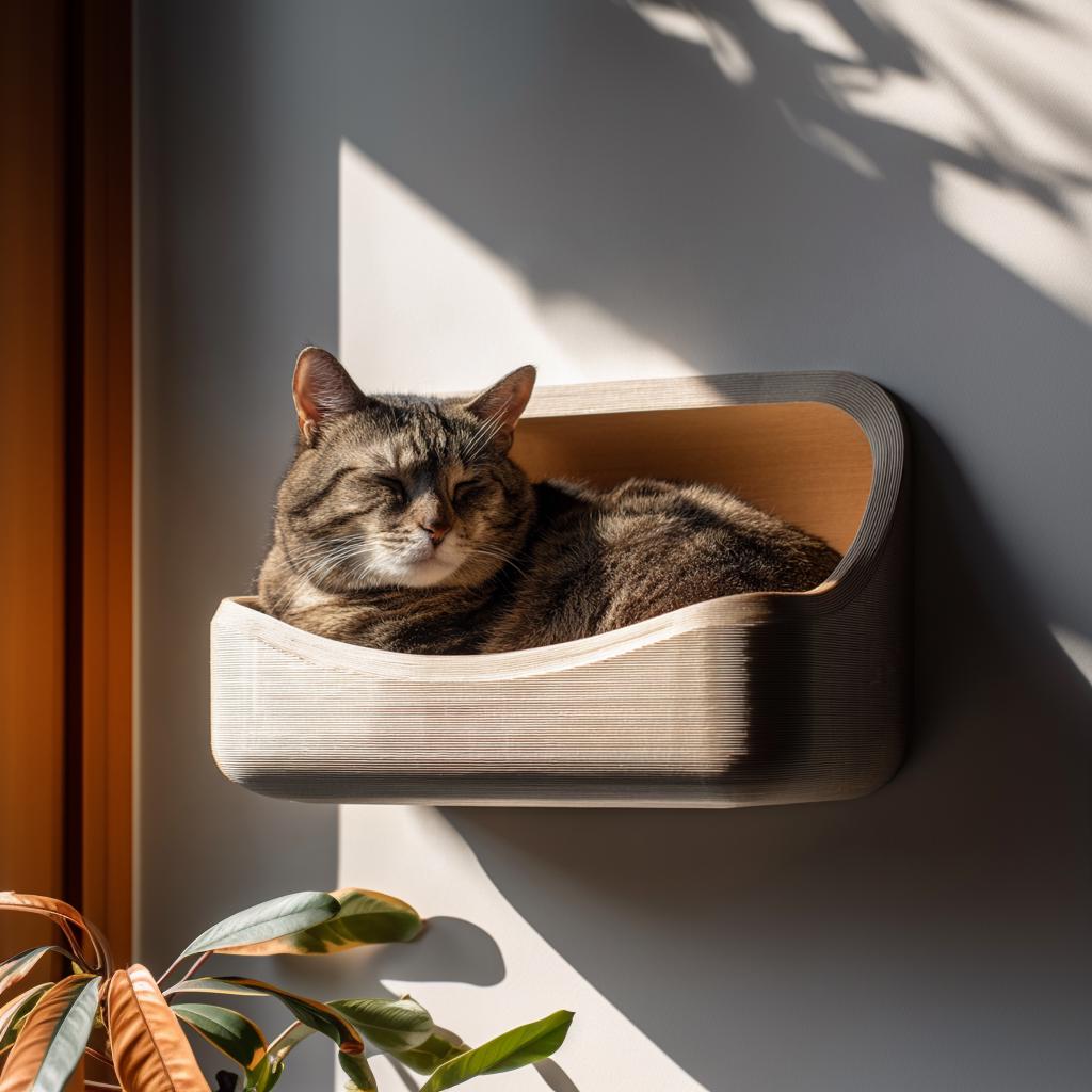 Product gallery view of 3D Printed Minimal Wall Cat Bed Shelf.
