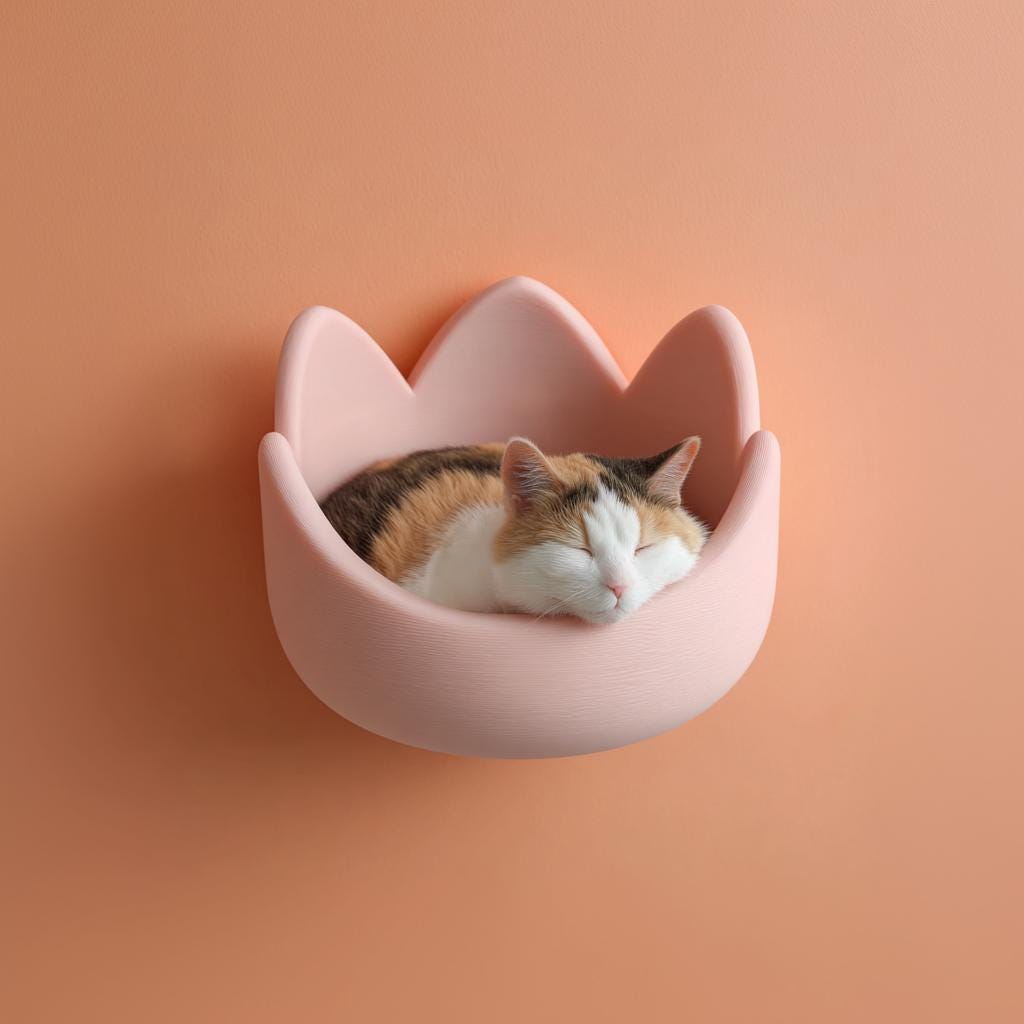 Alternate gallery view of 3D Printed Kawaii Crown Wall Cat Bed.