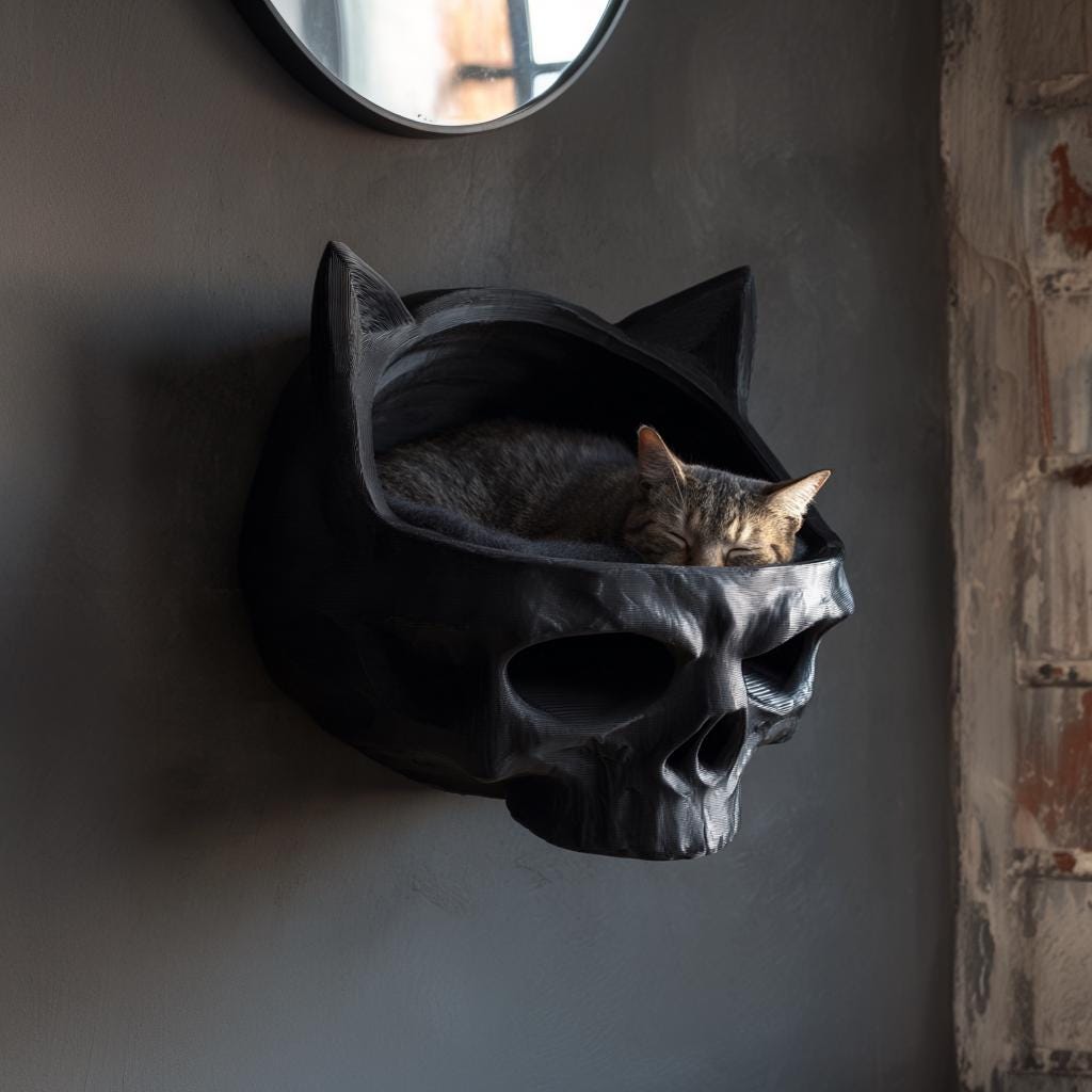 Product gallery view of 3D Printed Skull Wall Cat Bed.