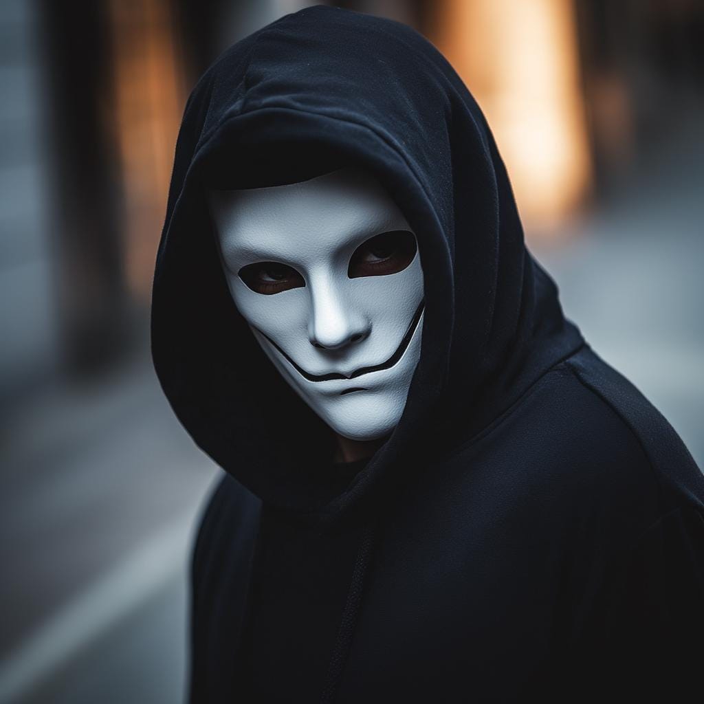 Product presentation view of 3D Printed Smiling Phantom Cosplay Mask.
