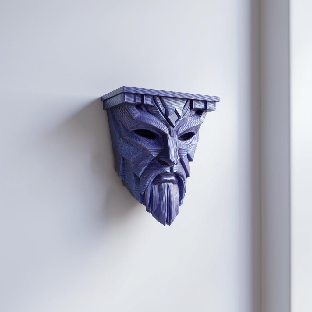 Alternate product view of 3D Printed Guardian Mask Wall Shelf.