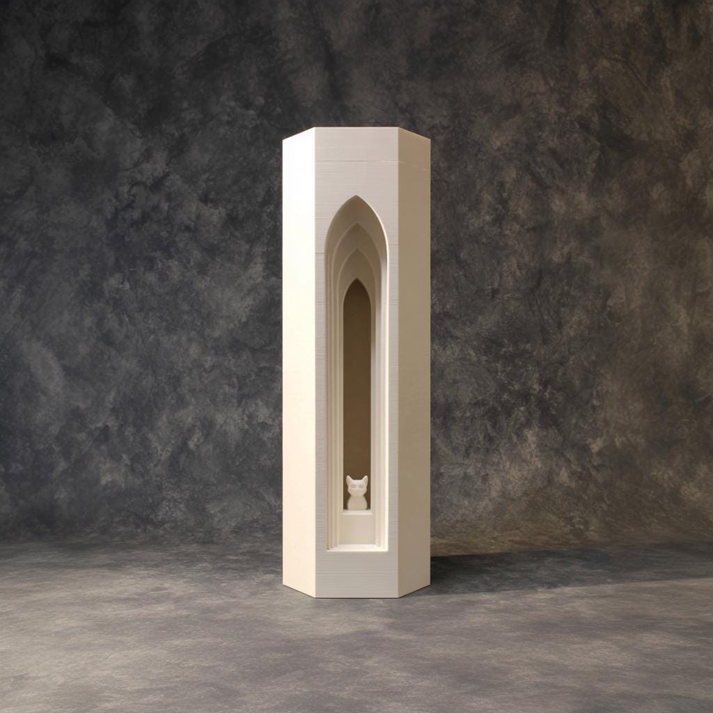 Product gallery view of 3D Printed Gothic Cat Tower Memorial Urn.