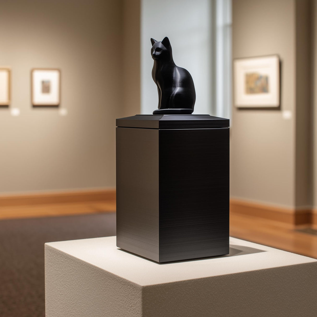 3D printed cat figurine box memorial urn with seated cat lid