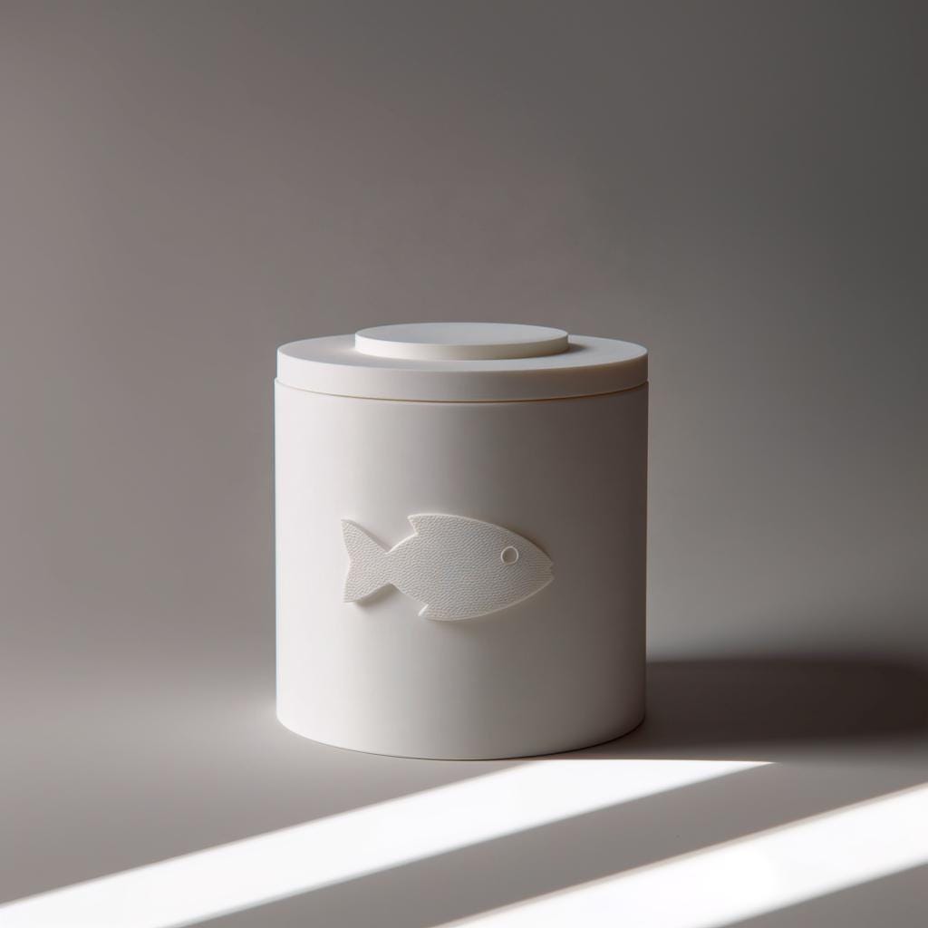 Product gallery view of 3D Printed Fish Emblem Memorial Urn.