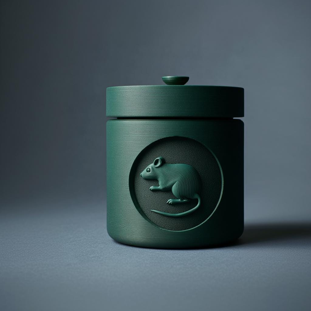 Product gallery view of 3D Printed Mouse Medallion Memorial Urn.