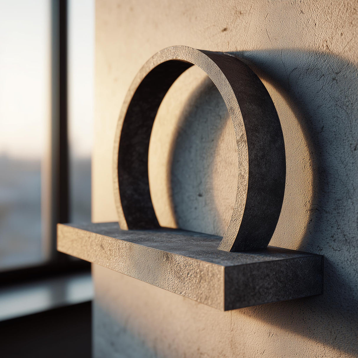3D printed arch ring wall shelf with circular geometric frame and small ledge