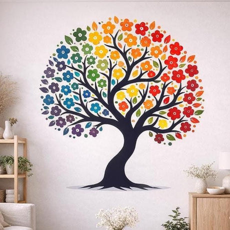 A digital illustration of a black tree silhouette on a light grey background.